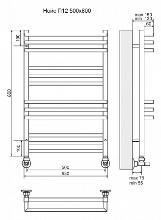 Нойс П12 500х800 Полотенцесушитель  TERMINUS Хабаровск - фото 3