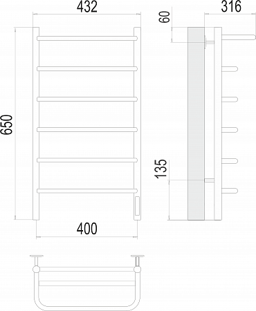 Полка П6 400х650 Электро (quick touch) Полотенцесушитель  TERMINUS Хабаровск - фото 3