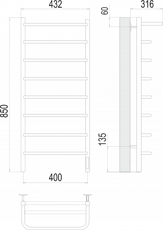 Полка П8 400х850 Электро (quick touch) Полотенцесушитель  TERMINUS Хабаровск - фото 3