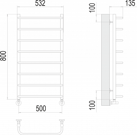 Стандарт П8 500х800  Полотенцесушитель  TERMINUS Хабаровск - фото 3