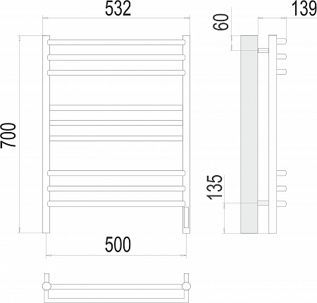 Прато П9 500х700 электро (sensor quick touch) Полотенцесушитель  TERMINUS Хабаровск - фото 3