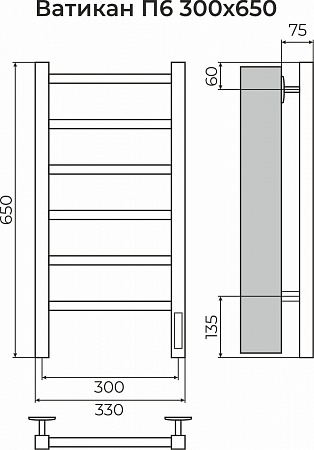 Ватикан П6 300х650 Электро (quick touch) Полотенцесушитель TERMINUS Хабаровск - фото 3