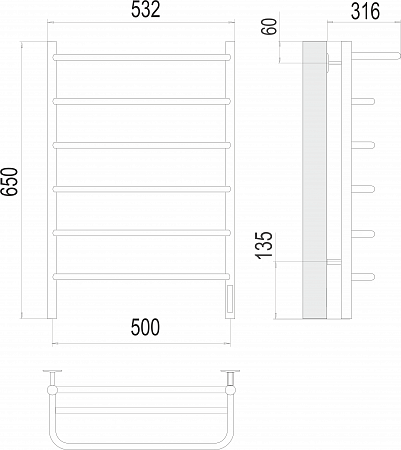 Полка П6 500х650 Электро (quick touch) Полотенцесушитель  TERMINUS Хабаровск - фото 3